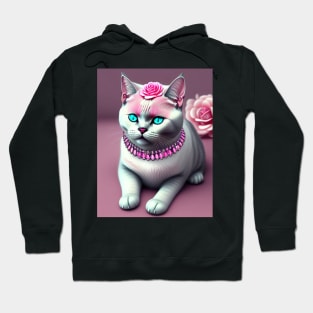 British Shorthair adorned with gems and pink roses Hoodie